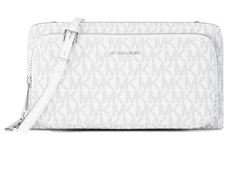 Michael Kors Jet Set Large Continental Xbody Cross Body Womens Handbags Optic White/Aluminum : LG, Polyester