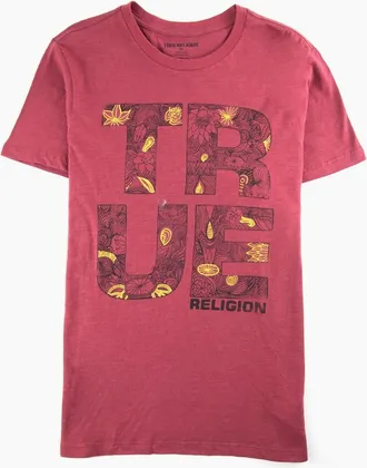 True Religion Mens True Religion Skinny Lines S/s T Shirt Oxblood - Red/Purple - Size: 42