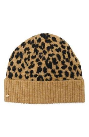 Kate Spade New York Leopard Beanie in Black/Light Tobacco at Nordstrom Rack