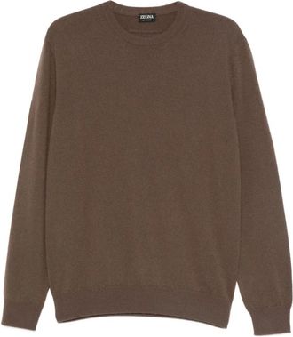 Ermenegildo Zegna Bruine Cashmere Sweater Geribbelde Ronde Hals - Heren - Cashmere truien - Bruin - 2XL - Kasjmier - Truien & Vesten