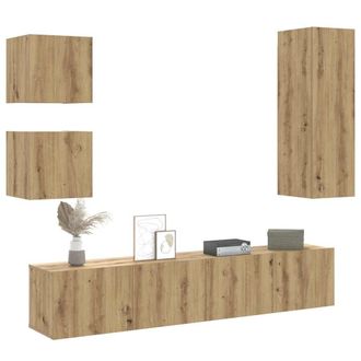 Berkfield Home 5 Piece TV Cabinet Set Wall-mounted Artisan Oak Engineered Wood in Brown