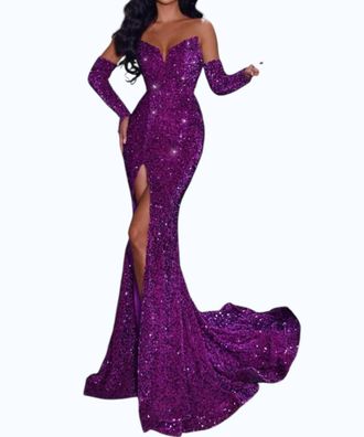 Portia & Scarlett Thigh High Sequin Prom Dress In Grape