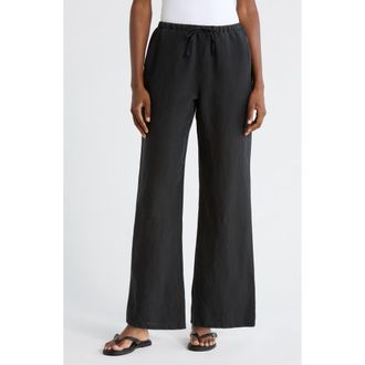 Marine Layer Linen Blend Straight Leg Pants in Black at Nordstrom, Size X-Large
