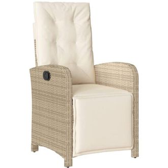 vidaXL Sill&oacute;n Reclinable De Jard&iacute;n Con Reposapi&eacute;s Rat&aacute;n Pe Beige Vidaxl