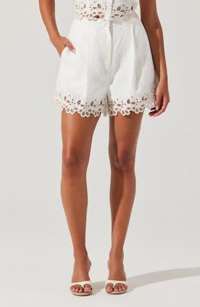 ASTR the Label Kiya Eyelet Hem Linen Shorts in White at Nordstrom Rack, Size Medium