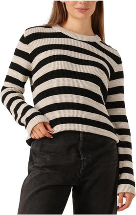 Y.A.S Beige Gebreide Pullover voor Vrouwen - Dames - Ronde hals truien - Veelkleurig - S - Katoen - Truien & Vesten