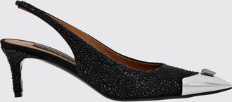 Philipp Plein Slingback in pelle con Skull in cristalli e tacco medio