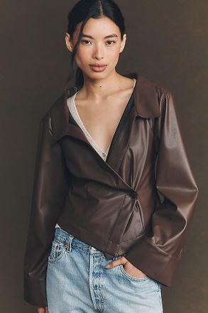 Maeve Faux Leather Wrap Top