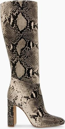 Steve Madden Womens Knee High Block Heel Boots with Zipper - Lt Beige Snake - Size: 7