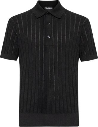 Tom Ford Polo in cotone con ricamo logo - Nero