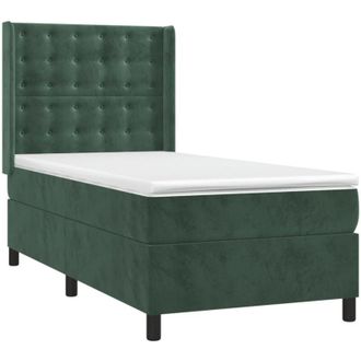 vidaXL Vidaxl - Cama Box Spring Colch&oacute;n Y Led Terciopelo Verde Oscuro 100x200cm