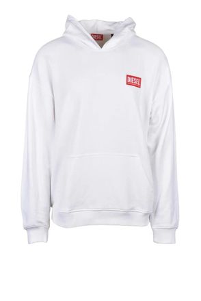 Diesel White Cotton Mens Hoodie Sweatshirt