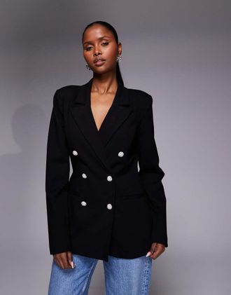 Good American x ASOS - Blazer doppiopetto in tessuto ponte nero