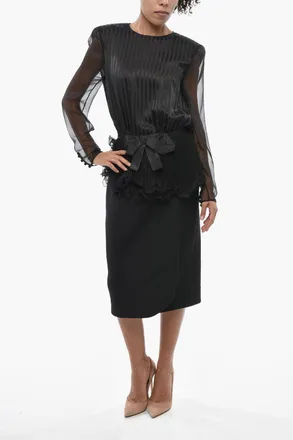 Valentino Tone-on-Tone Striped Silk Dress with Ruffles Valentino