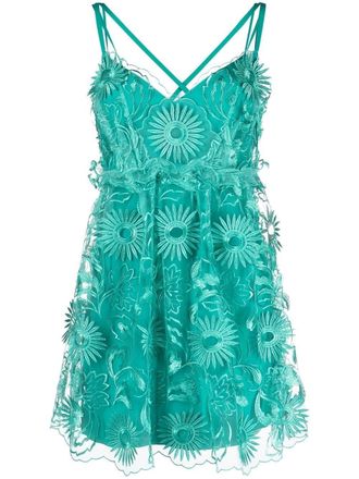 Alberta Ferretti floral-embroidered ruffled mini dress - women - Polyester - 44 - Green