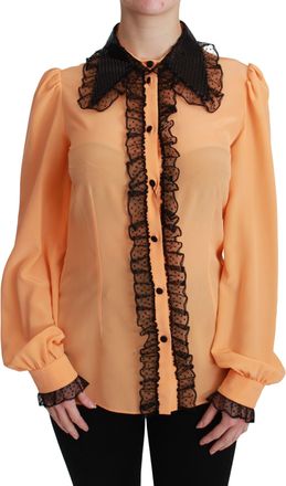 Dolce & Gabbana Yellow Silk Sequin Lace Blouse Womens Shirt