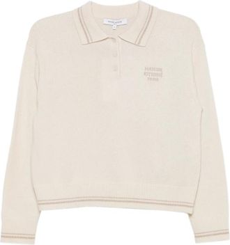 Maison Kitsun&eacute; Logo-embroidered Striped-trim Sweater