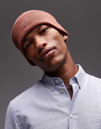 Wood Wood Double A By Wood Wood - Preston - Berretto in maglia di misto lana marrone chiaro con logo