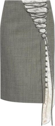 Alexander McQueen Wol met kanten inzet rok - Dames - Midirokken - Grijs - M - Wol - Rokken