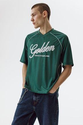H&M Loose Fit Printed T-shirt in Dark Green/golden at Nordstrom, Size Xx-Large