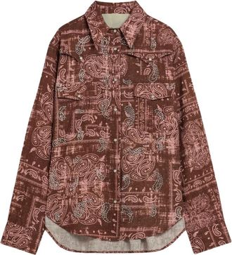 A Paper Kid Camicia van linnenmix met bandana-print overal - Dames - Overhemden - Bruin - S - Linnen - Overhemden