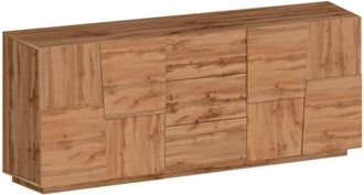 Dmora Dmora - Aparador Yoel, Buffet De Sal&oacute;n, Aparador De Sal&oacute;n Con 4 Puertas Y 3 Cajones, 220x44h86 Cm, Roble