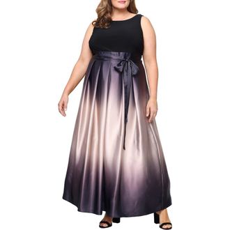 S.L. Fashions Ombr&egrave; Satin Gown in Black/Champagne at Nordstrom, Size 16W