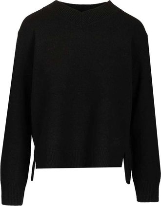 Maison Kitsun&eacute; Merino Wool Jumper - female - Maison Kitsun&eacute; - V-neck Knitwear - Black - M - Knitwear