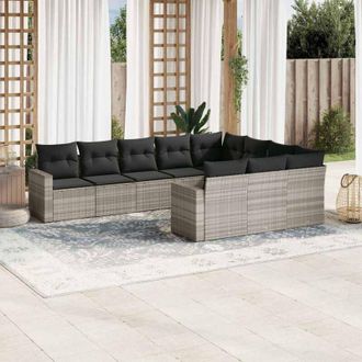 vidaXL Set Sof&aacute;s Jard&iacute;n 10 Pzas Con Cojines Rat&aacute;n Sint&eacute;tico Gris Claro Vidaxl