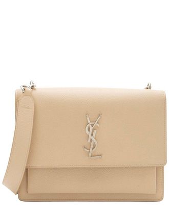 Saint Laurent Beige Calfskin Monogram Sunset Medium Shoulder Bag (Authentic Pre-Loved)