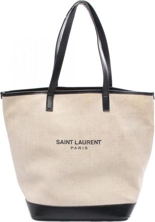 Saint Laurent Black Ivory Canvas Leather Tote Bag (Pre-Owned)