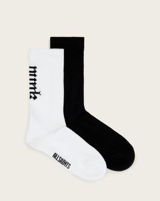 AllSaints Cotton Goth Punk Cotton Two Pack Socks, Size: S/M
