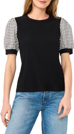 CeCe by Cynthia Steffe Gingham Short Sleeve Top in Rich Black at Nordstrom Rack, Size X-Large
