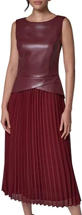 DKNY Faux Leather & Pleated Dress in Blk Cherry at Nordstrom, Size 12