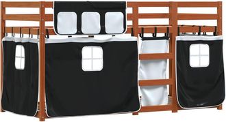 vidaXL Litera Con Cortinas Madera Maciza Pino Blanco Y Negro 90x200 Cm Vidaxl
