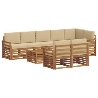 vidaXL Conjunto De Sof&aacute;s De Exterior 9 Uds. Natural Y Beige Poli&eacute;ster Vidaxl