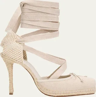Christian Louboutin 100mm Cassiadrilla Canvas Lace-Up Espadrille Pumps