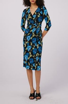 Diane Von F&uuml;rstenberg Borris Floral Faux Wrap Dress in Hendrix Floral Dark Teal Med at Nordstrom Rack, Size Small