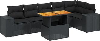 vidaXL Set De Comedor De Jard&iacute;n 7 Pzas Y Cojines Rat&aacute;n Sint&eacute;tico Negro Vidaxl