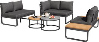 STILVORA Conjunto De Jard&iacute;n De 5 Plazas En Metal Con 2 Mesas, 2 Sof&aacute;s, Sill&oacute;n Y Cojines Gruesos, Gris