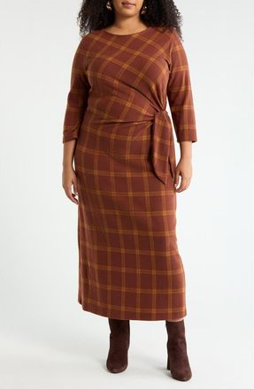 Renee C Plaid Boat Neck Maxi Dress in Rust at Nordstrom Rack, Size 2 X