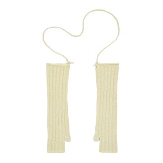 Rus Geribde Vingerloze Handschoenen met Afneembaar Buisvormig Koord - Dames - Accessoires - Geel - Maat: ONE Size Polyamide