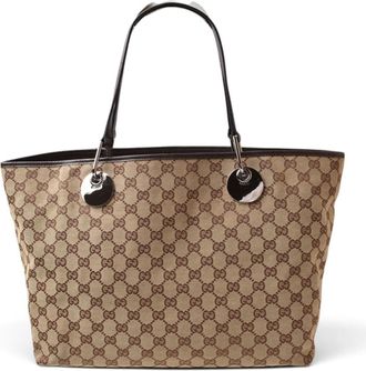Gucci Beige Beige Brown Brown Gg Canvas Tote Bag (Pre-Owned)