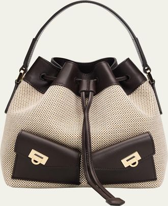 Ferragamo Harley Multipocket Bucket Bag in Canvas and Leather