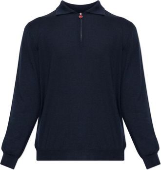 Kiton Cashmere Long-Sleeve Polo - Heren - Cashmere truien - Blauw - 2XL - Leer - Truien & Vesten