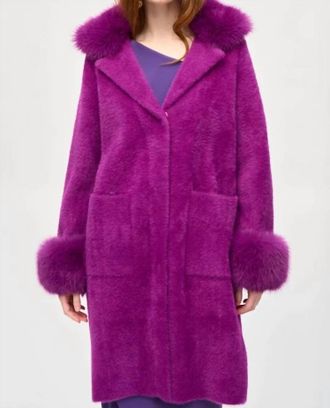 Joseph Ribkoff Faux Fur And Feather Yarn Coat In Empress