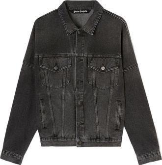 Palm Angels Logo Over Denim Jacket Grey White PMYE006C99DEN0011001