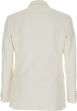 Reveres 1949 Mens White Double Breasted Jacket With Peak Lapels Virgin Wool Cotton Blazers