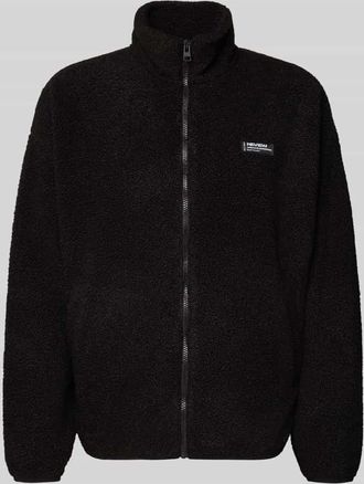 Review Fleecejacke mit Stehkragen und Label-Detail in Black, Größe XXL