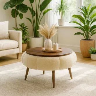 Habitat et Jardin Tavolino In Legno Papatya 60 - 60 X 60 X 44 Cm - Crema